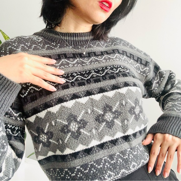 Gothic Grunge Print Sweater in Grey Academic Pattern - Picture 2 of 8
